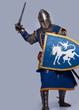 Medieval knight on grey background.