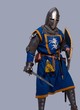 Medieval knight on grey background.
