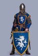 Photo: Medieval knight on grey background. Medieval knight on grey background.