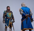 Two medieval knights preparing to fight.