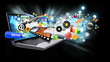 Multi Media Internet Laptop with Objects on Black