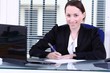 happy young girl signaturing a contract