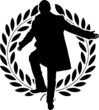 silhouette of dancing politician and laurel wreath