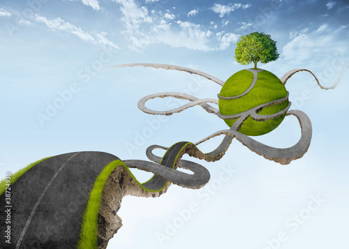 Illustrazione: Suspended road to natural oasis Suspended road to natural oasis