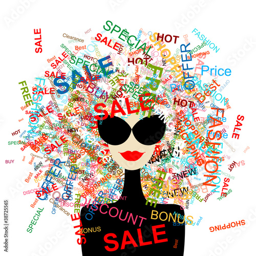 Vector: I love sale! Fashion woman with shopping concept for your design I love sale! Fashion woman with shopping concept for your design