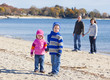 Family of four at the beach