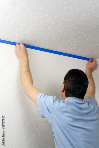 Photo: Masking a Wall with Blue Tape Masking a Wall with Blue Tape