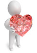 diamond heart in hand, on a white background, 3d render