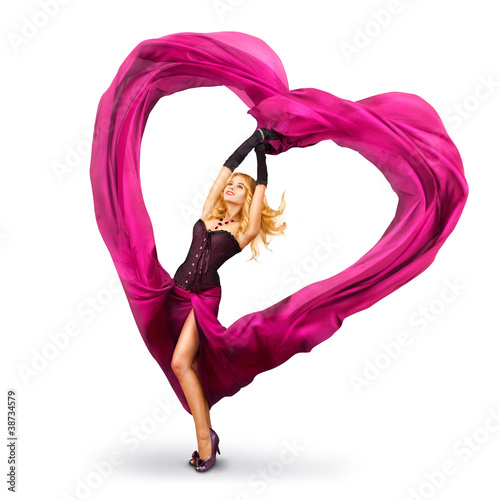 Photo: Young Woman with Silk Valentine Heart Young Woman with Silk Valentine Heart