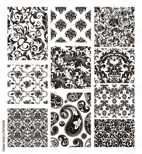 Vector: Set of ten patterns, black silhouettes Set of ten patterns, black silhouettes