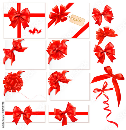 Vector: Collection of red bows with ribbons. Vector. Collection of red bows with ribbons. Vector.