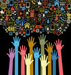Ilustração vetorial : hands of the people with social media icons hands of the people with social media icons