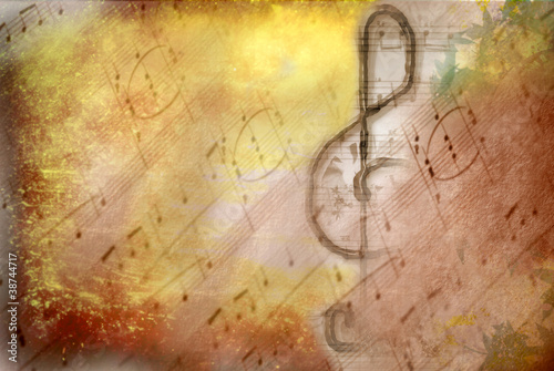 Illustration: grunge treble clef musical poster grunge treble clef musical poster