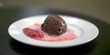 Dark chocolate mousse with strawberry cream Dark chocolate mousse with strawberry cream