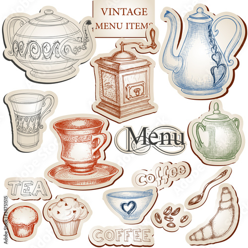 Vector: Vintage kitchen tools and food icons set Vintage kitchen tools and food icons set