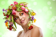 Photo: beauty woman portrait with wreath from flowers beauty woman portrait with wreath from flowers