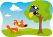 Fox and the Raven with cheese holding in beak