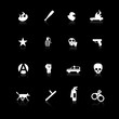 White riot icons on black background with reflections