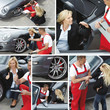 Auto mechanic - customer and motormechanic outdoors