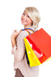 junge blonde Frau mit Einkaufstaschen