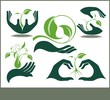 Symbols of human's hands and growing plants.Ecology Concept