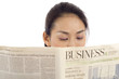Asian Woman Reading Newspaper