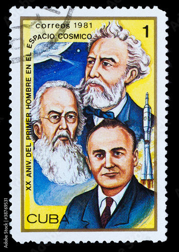 Photo: CUBA - CIRCA 1981: stamp printed in CUBA, shows famous scientis CUBA - CIRCA 1981: stamp printed in CUBA, shows famous scientis