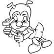 Ant and Hammer - Black and White Cartoon Illustration Ant and Hammer - Black and White Cartoon Illustration