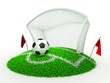 3D Concept Football in Gate on White Background