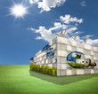 Illustration: Modern building on green field Modern building on green field