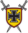 heraldic composition - shield, crossed swords and cross