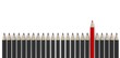Leadership concept - row of gray pencils with red one