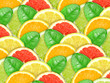 Background with motley citrus slices and green leaf Background with motley citrus slices and green leaf