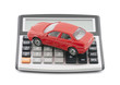 Calculator and red toy car with clipping path