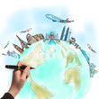drawing the dream travel around the world in a whiteboard