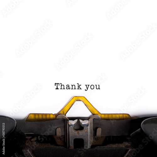 Photo: "Thank you" message typed by vintage typewriter. "Thank you" message typed by vintage typewriter.