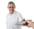 Business man with modern tablet pc, touch pad, smart phone