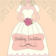 Vector: Wedding invitation with white dress and flowers Wedding invitation with white dress and flowers