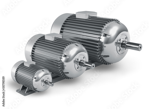 Illustration: Set of different industrial electric motors Set of different industrial electric motors