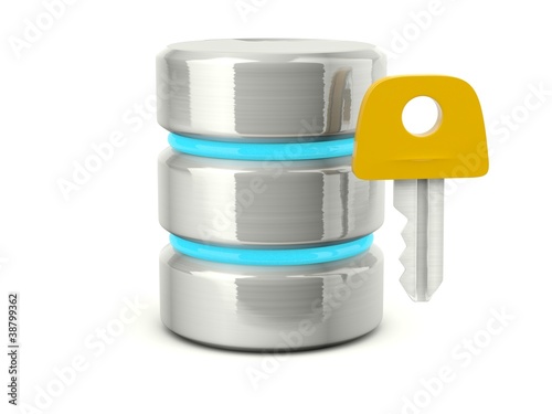 Illustration: Metallic access data base icon isolated on white Metallic access data base icon isolated on white