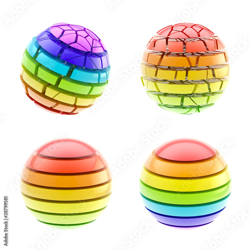 Illustration: Set of four colorful segmented spheres isolated Set of four colorful segmented spheres isolated