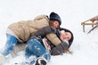 Beautiful teenage girls having fun in the snow