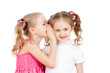 Little girlfriends sharing a secret isolated on a white backgrou