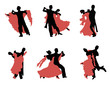 Set of  silhouettes of a dancing couple.