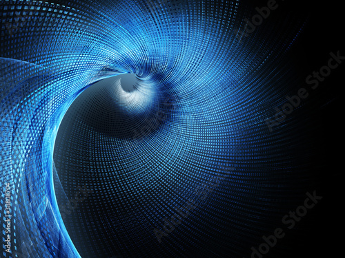 Illustration: Abstract blue spiral design over black background Abstract blue spiral design over black background