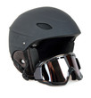 Black ski helmet with goggles isolated on white background