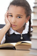 African American Mixed Race School Girl Reading A Book