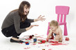 The women is surprised on the dirty child