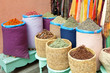Colorful spices in bags at market