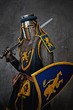 Medieval knight on grey background.